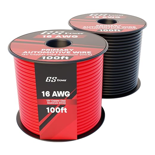GS Power 200ft CCA 16 Gauge Wire Automotive, 100ft Spool-2 Colors, 16 AWG 12v Low Voltage, Speaker Electrical Wire Low Voltage Primary for Car Stereo Audio Trailer Harness Hookup Wiring LED Light DIY