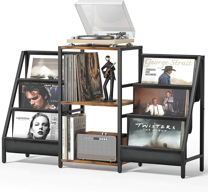 Bikoney Record Player Stand - 6-Tier Vinyl Record Storage for Up to 280 Albums, Holder for Living Room