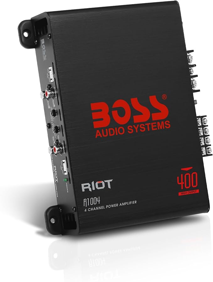 BOSS Audio Systems R1004 Riot Series 4 Channel Class A/B Car Amplifier - 400 High Output, IC (Integrated Circuit), Hook Up to Subwoofer for Bass