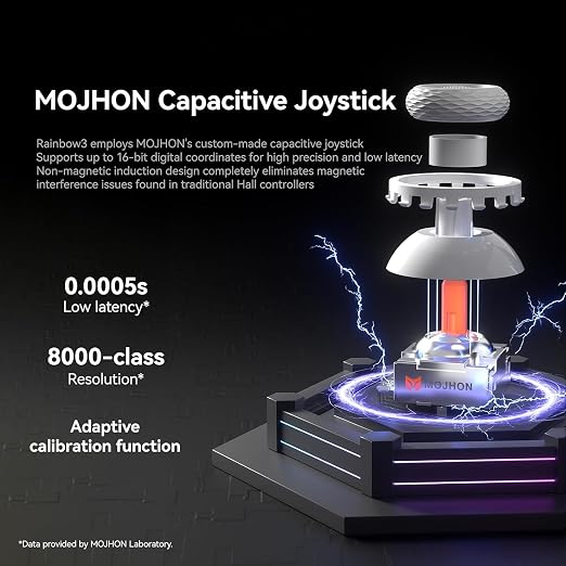 MOJHON Rainbow 3 Wireless Controller 2000Hz Polling Rate Capacitive Joystick 16 Mechanical Keys 14 Custom RGB Lights 6-Axis Gyro Sensor Switchable Hall/Micro-switch Trigger 3.5mm Audio Jack Gamepad for PC/Switch2/iOS/Android