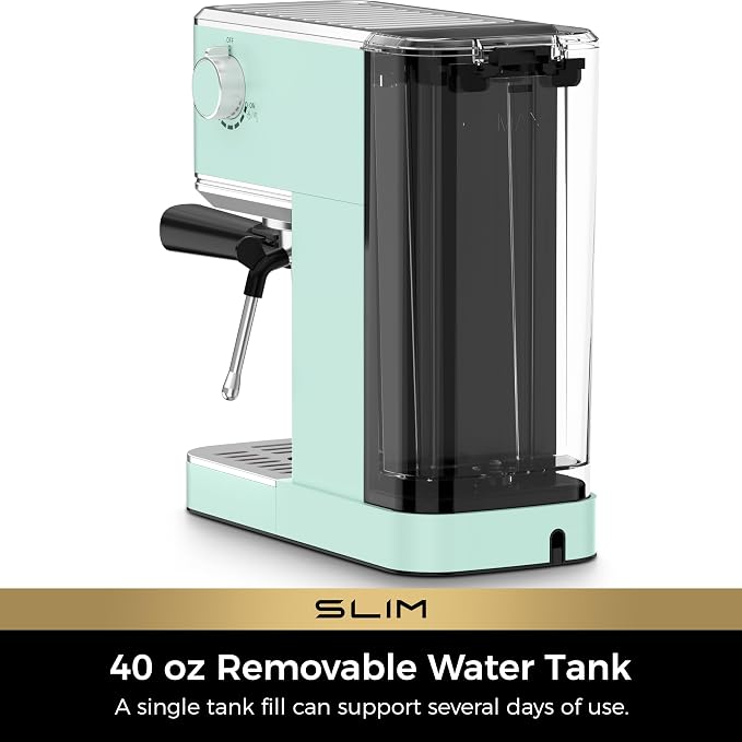 CHULUX Slim Espresso Machine with Milk Frother, 20 Bar Professional Italian Pump Espresso Coffee Machine for Home Cappuccino & Latte Maker, Stainless Steel, Pastel Green