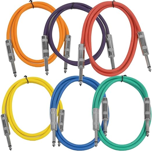 Seismic Audio SASTSX-2BGORYP 2-Feet TS 1/4-Inch Guitar, Instrument, or Patch Cable, Colored