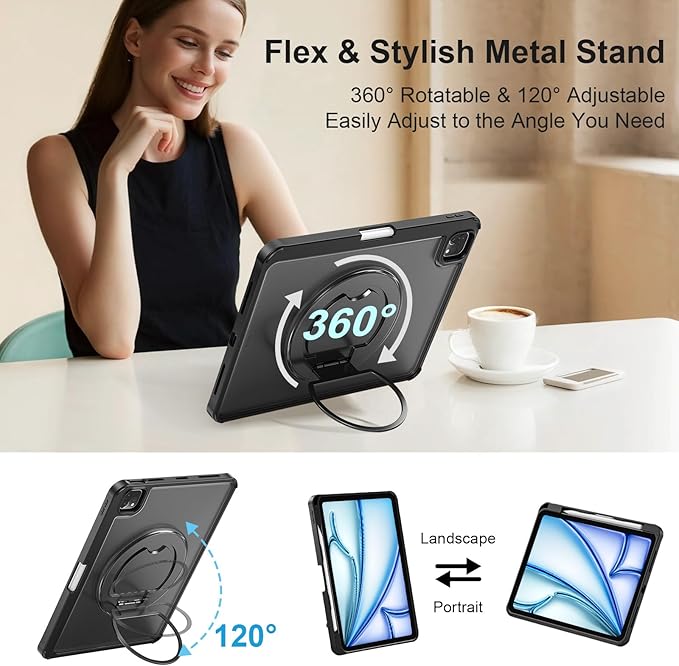 iPad A16 11/10th Generation Case with Keyboard, Air 11 inch (M4/M3/M2, 2026/2025/2024), Magnetic Detachable Backlit Keyboard, Trackpad, 360 Stand, Pencil Holder, Slim for Air 5/4th 10.9" Pro 11(Black)