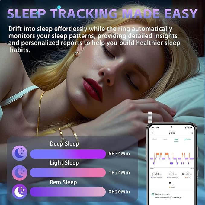 Smart Health Ring for Women Men, Fitness Tracker Ring with Heart Rate, Blood Pressure, SpO2, Sleep Monitoring, Step Counting, 5ATM Waterproof for iOS & Android, No Subscription Fee (Silver 9)