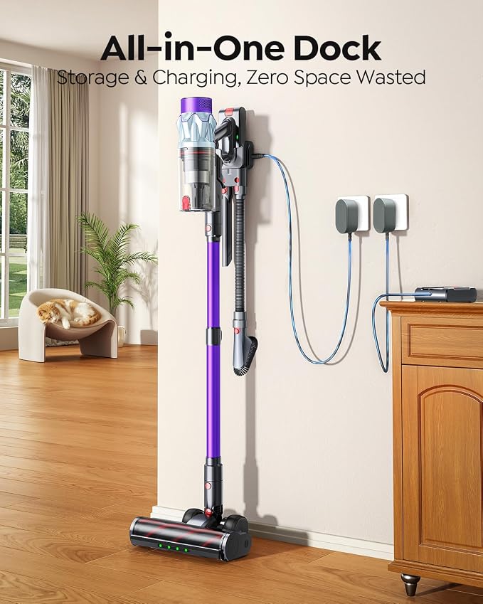 Cordless Vacuum Cleaner 70min/650W/55KPA, Self-Standing Vacuum Cleaners for Home with 3.3Ft Hose & Auto Mode, Wall Mount Charging, Stick Vacuums with Fragrance, Dust-Scraper for Hardwood Floor/Car/Pet