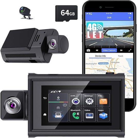 3 inch Touch Screen 4G LTE Dash Cam Dual Cameras for Front and Rear Full HD Car Camera with ADAS Remote Live-View Two-Way Talk GPS Navigator for Car DVR Android 10.0 OS 24/7 Parking Mode