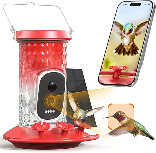Smart Hummingbird Feeder Camera with AI Identification, 2.5K HD & Color Night Vision, Solar Powered Outdoor, IP66 Weatherproof – Garden Decor & Premium Gift