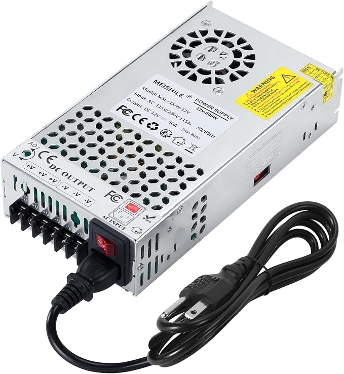 MEISHILE 12V 50A 600W Switching Power Supply Universal AC to DC Transformer Converter for LED Driver Strip Light Lamp, Machine, 120V 110V to 12Volt 10A 20A 30A 40Amp