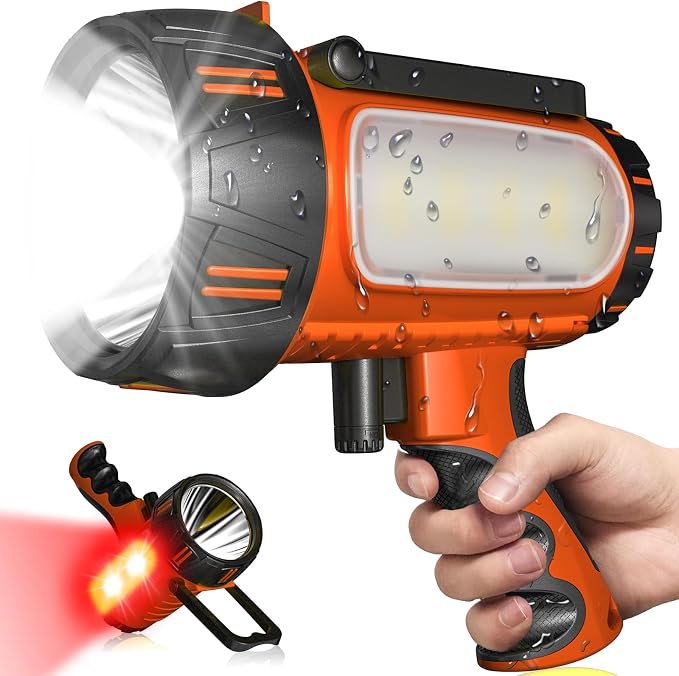 2026 New Super Bright Rechargeable Spotlight 3000,000 Lumen Flashlight Handheld Spotlight,10000mAh Spot Light Outdoor Runtime 72+ Hrs,Flashlight Searchlight Flood Camping Hunting Boating with Tripod