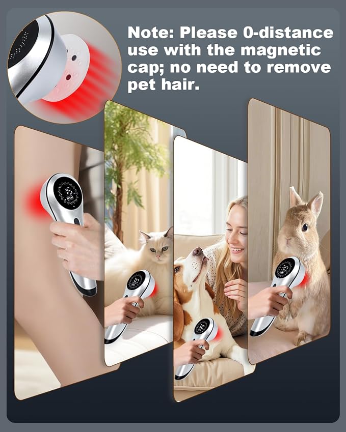 LLLT Cold Laser Therapy Device for Dogs/Human with Protective Magnetic Cover, Handheld Infrared Red Light Therapy for Target Joint & Muscle Pain Relief, 13pcs 650nm + 3pcs 808nm Pet Treatment Device