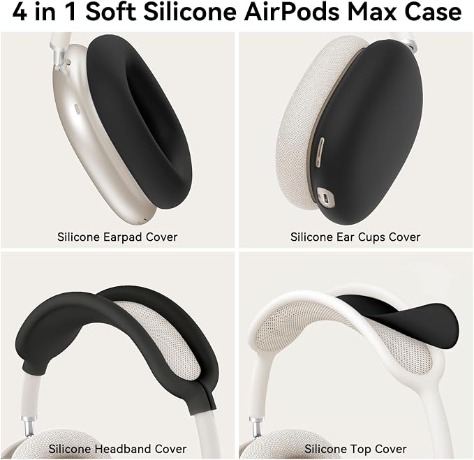 Silicone Case Cover for AirPods Max Headphones, Ear Pad Case Cover/Ear Cups Cover/Headband Cover for AirPods Max 2/1 (2026/2024/2020)(USB-C/Lightning), Silicone Accessories for Apple AirPod Max, Black