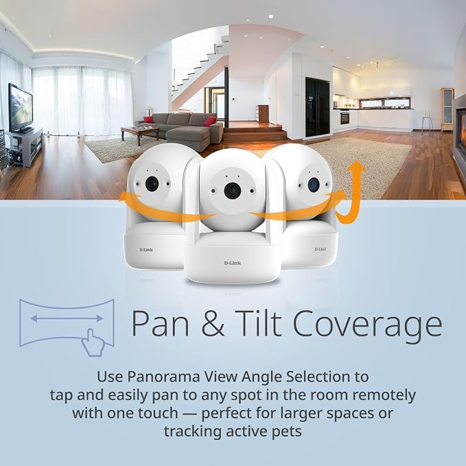 D-Link Indoor Pan & Tilt Wi-Fi Camera w/ 360 Degree View, Full 2K 1296p Resolution, Sound & Motion Detection, 2-Way Audio, Cloud & Local Recording, Night Vision (DCS-6501LH)