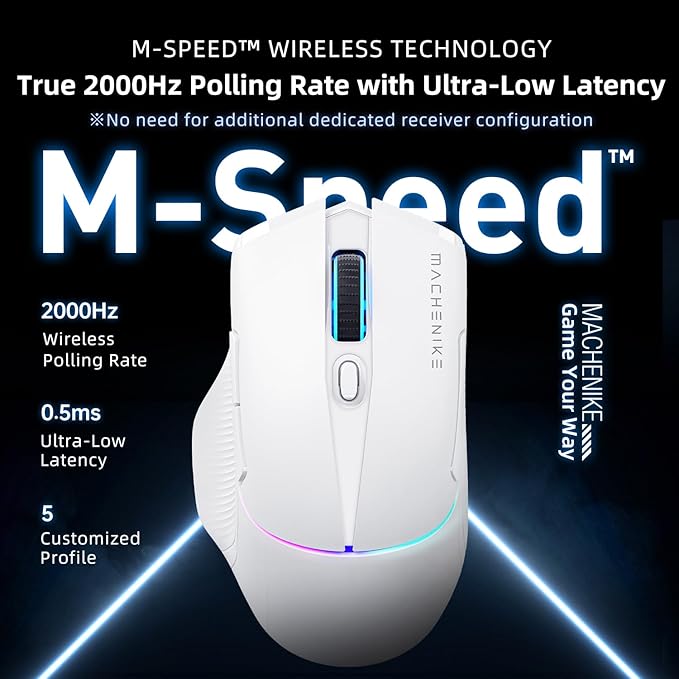 Machenike 8KHz Wireless Gaming Mouse with RGB Charging Dock,26,000 DPI,PAW3395 Sensor,RGB Backlit,6 Programmable Buttons,Long Battery Life,Gaming Mice Compatible with PC, Mac