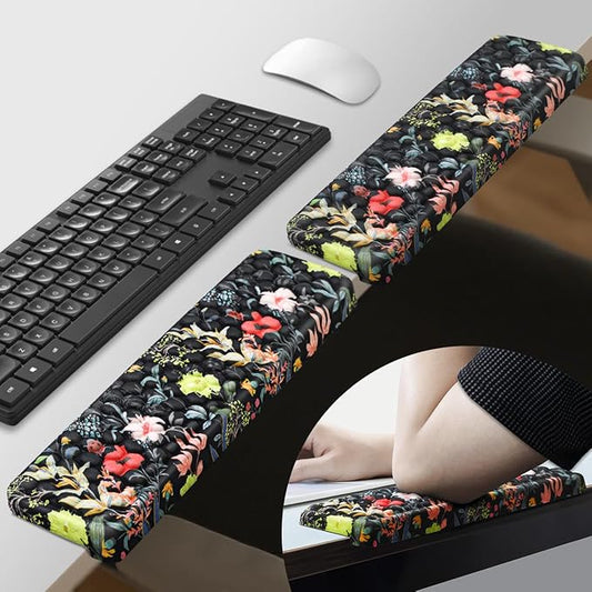 JIKIOU L-Shaped Desk Elbow Pad for Desk 2 Pack, Soft Memory Foam Elbow Support Padding with Non-Slip Base, Easy Typing Pain Relief Comfort for Office Work Gaming Black Flowers
