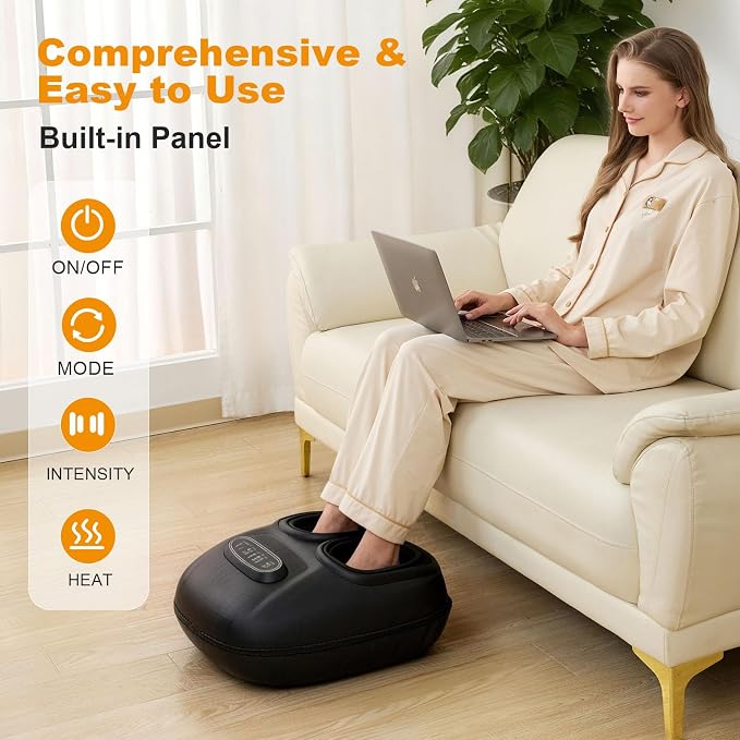 LINGTENG Foot Massager, Heated Foot Massager, Foot Massage with 3 Modes, 3 Intensity Levels, 15-Min Timer, Birthday Gifts for Women Men, Father Day Gifts, Size up to 13"