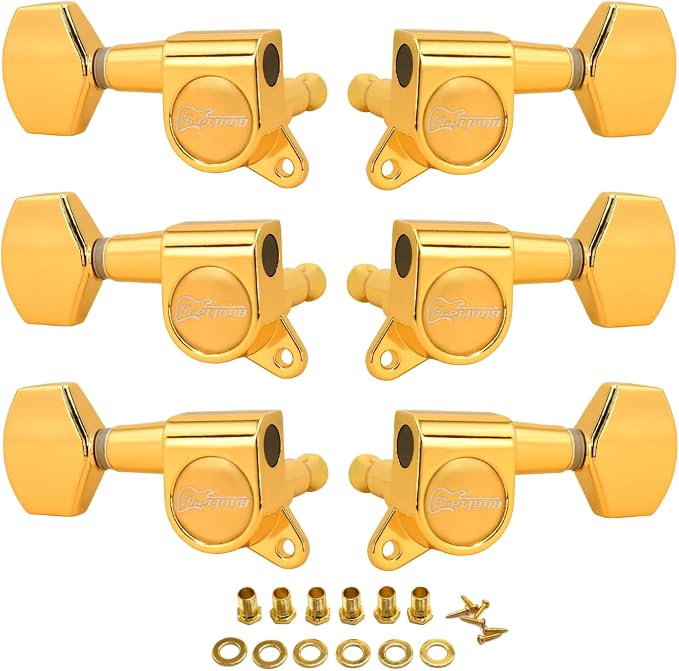 FretJoyB 18:1 Guitar Tuning Pegs 3x3 Standard Guitar Tuners Tuning Keys Replacement for Acoustic or Electric Guitars-Gold(3 Right+3 Left)