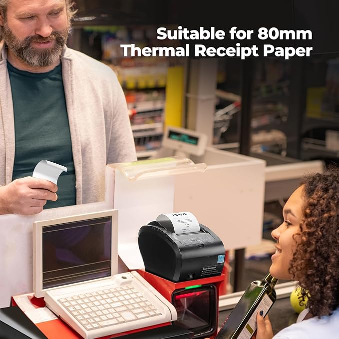 MUNBYN Thermal Paper 3 1/8 x 230ft, 50 Rolls Receipt Paper Work for Star Micronics TSP100 TSP143 Epson 80mm Receipt Printer Square POS Register, 80mm Thermal Receipt Papers, BPA Free, Plus Version