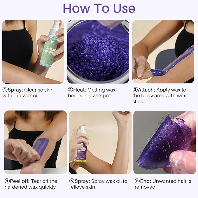 BLITZWAX Brazilian and Bikini Waxing Kit for Women, Hard Wax Warmer for Face, Legs and Body, At Home Hair Removal Kit, Beginner Friendly, Fast Heating, 51 Accessories, 6 Types Wax Bean Formula