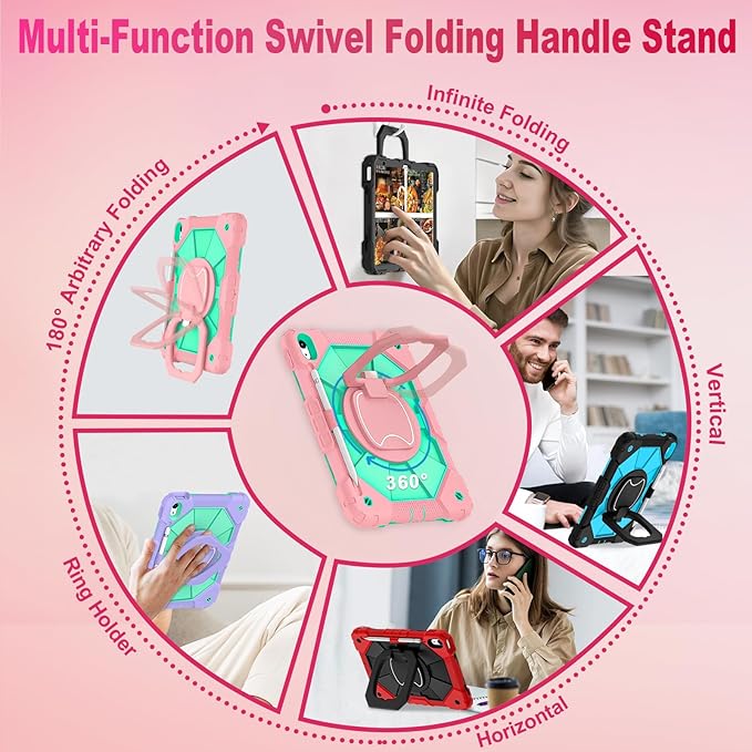 WESOROL Case for iPad (A16) 11th/10th Generation 2025/2022 with Screen Protector 360 Rotating Stand Pencil Holder iPad Case10th Generation Shockproof Cover for iPad 11th/10th Gen Case,Rose Mint