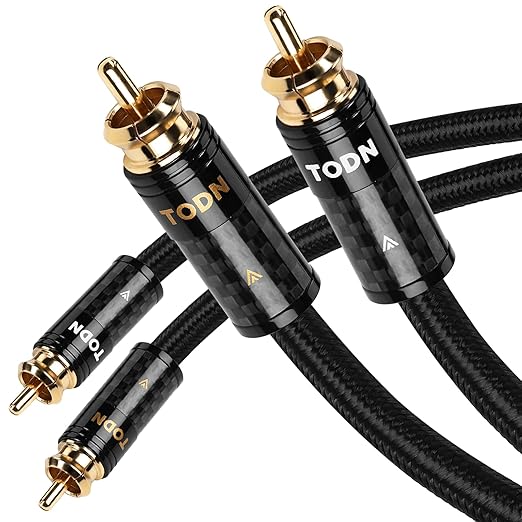 TODN HiFi Silver-Plated RCA Cables 3ft Audiophile Dual Shielded for CD/Amp | 2-core Silver-plated-OCC+2-core-OCC, 24K Gold-plated Plug, Carbon Fiber Shell, RCA to RCA, Left and Right Channel