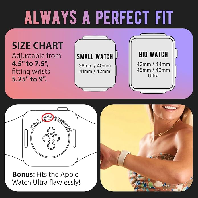 Braxley Bands for Apple Watches - Stretchy and Washable - Adjustable with Apple Watch Bands for Women & Men - Compatible with Apple Watch Series SE Ultra 9 8 7 6 5 4 3 2 1