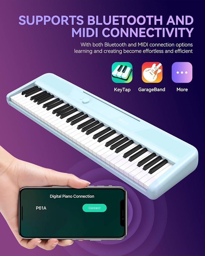 Rhymo 61 Keys Lighted Smart Piano Keyboard for Beginners, Velocity Sensitive Light Up Keys, Digital Electric Piano with APP Learning