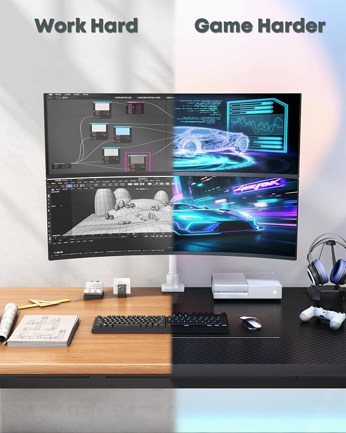 Dual Monitor-Arm Heavy Duty Ultrawide - 24-57 inch Vertical Dual Monitor Mount, Adjustable Stacked Double Monitor Desk Mount Stand, Max Load 59.4 lbs (per Arm), VESA 75/100 mm, White