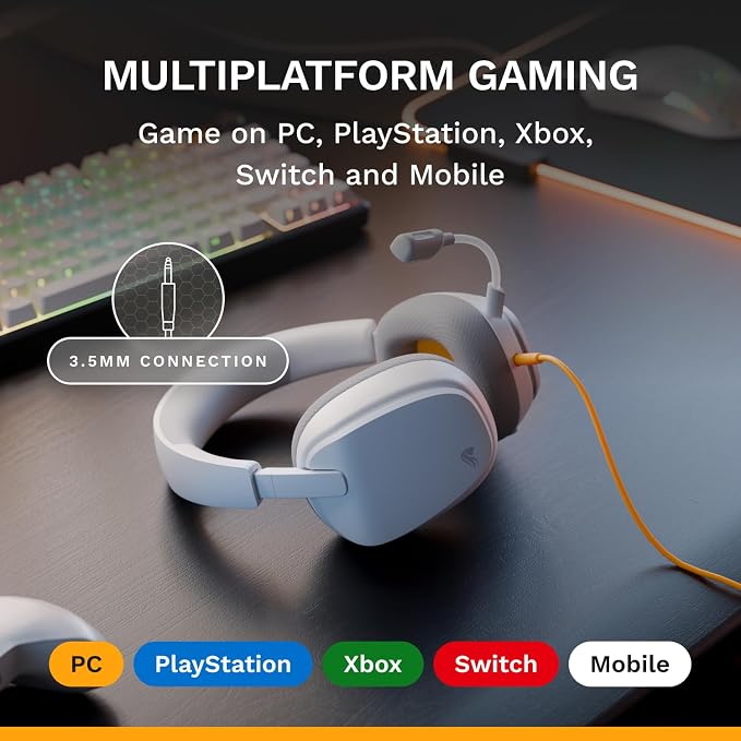 GLORIOUS GHS Eternal - Stereo Gaming Headset for PC, PS5, PS4, Xbox, Switch - Custom Tuned Angled Drivers, Adjustable Crystal Clear Detachable Mic, 3.5mm - Durable, All Day/Night Comfort - White