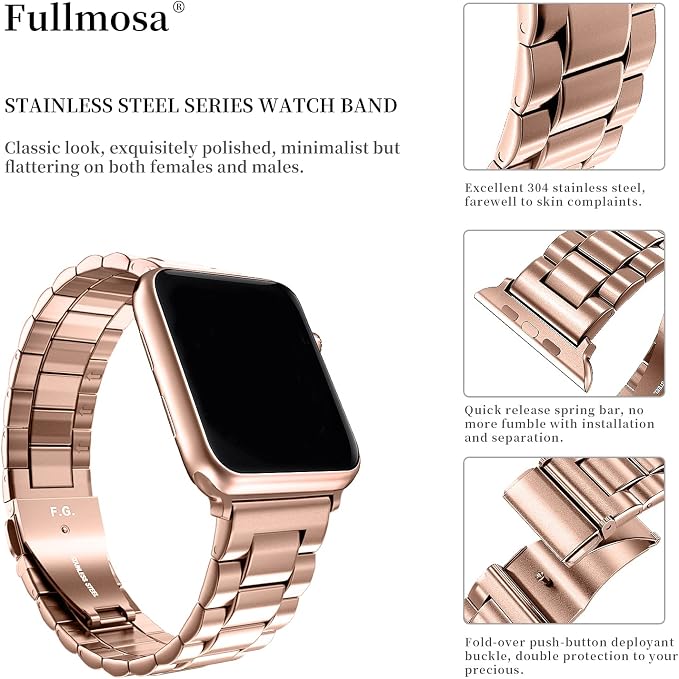 Fullmosa Metal Band Compatible with Apple Watch Bands 41mm 40mm 38mm, iWatch Band with Case for Apple Watch Series 9 8 7 6 5 4 3 2 1 SE3/2/1, Rose Gold