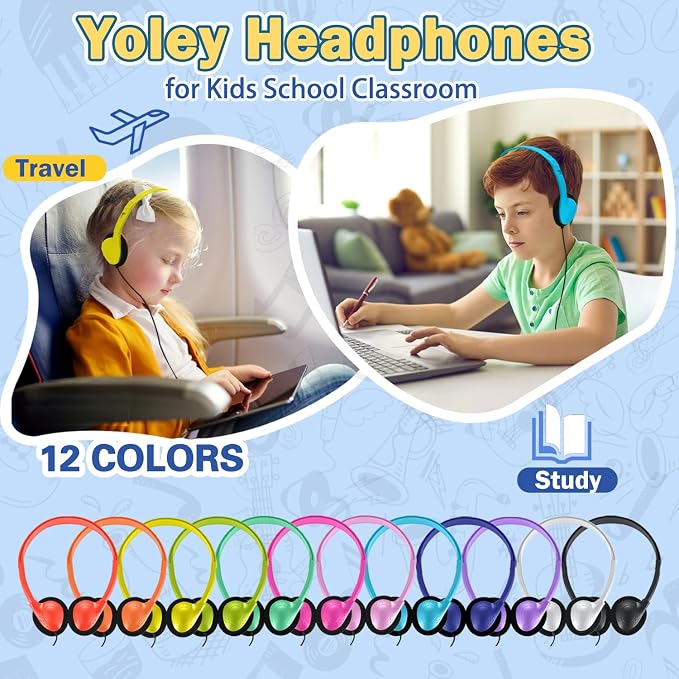 Classroom Headphones Bulk 50 Pack Class Set for School Students Kids and Adult -Sturdy Wired 3.5mm Plug (Mixed, 50 Pack)