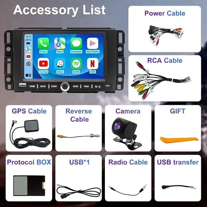 Car Radio for Chevy Express Van 2013-2025, Impala 2006-2013, Traverse 2009-2012, Monte Carlo 2006-2007, for GMC Savana 2008-2025, 7 Inch Touch Screen Stereo Carplay Android Auto GPS FM BT WiFi Camera