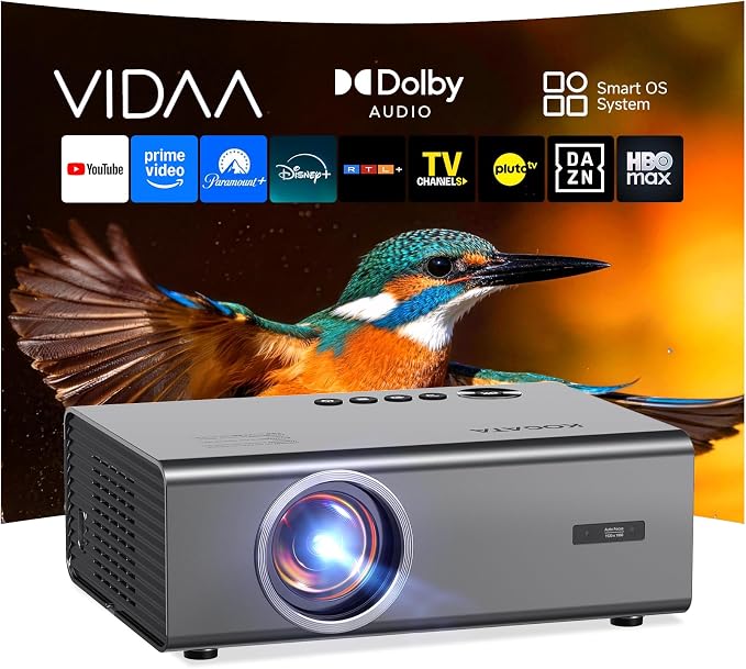 4K Projector with WiFi and Bluetooth, VIDAA Smart Projector 1200+ APPs&Official AirPlay&Voice Control 2000 ANSI Auto Focus Keystone Indoor/Outdoor Projector 60W Dolby Home Theater