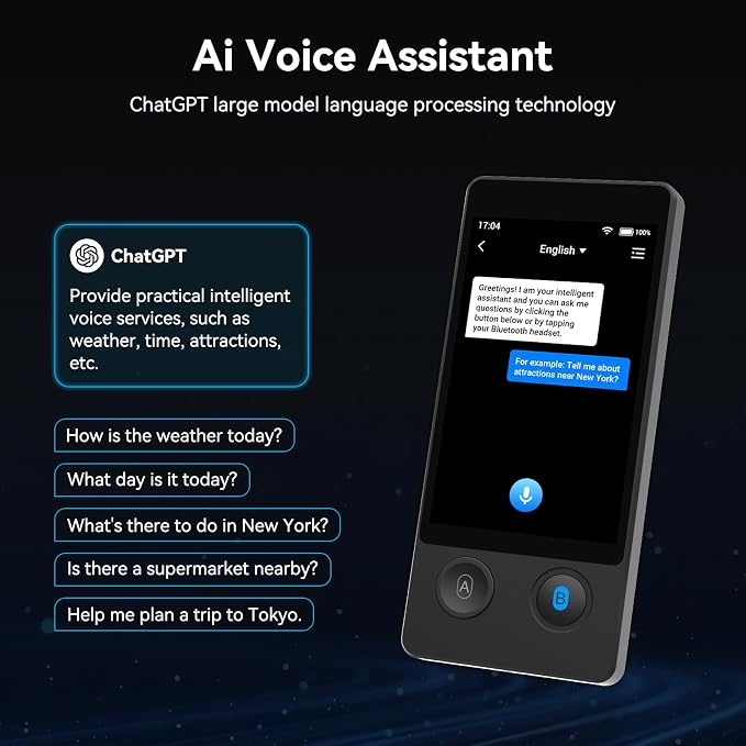 W12 Language Translator Device, 2026 Upgraded AI Translator No WiFi Needed, Support ChatGPT, 140+ Languages Instant Two-Way Translator, Offline/Photo Translation for Business Travel