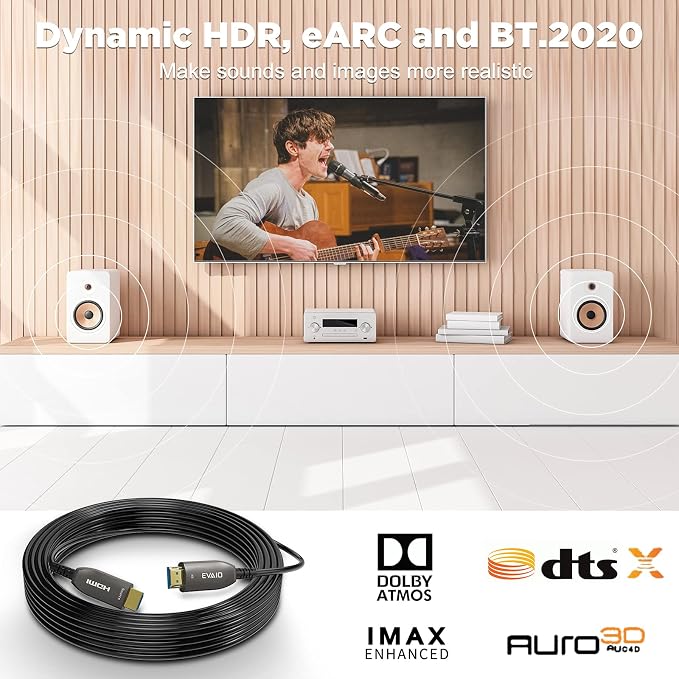8K Fiber Optic HDMI Cable 50 FT, HDMI 2.1, 48Gbps, eARC, 8K@60Hz, 4K@120Hz, Compatible with RTX 3080/3090, Xbox Series X, PS5 etc