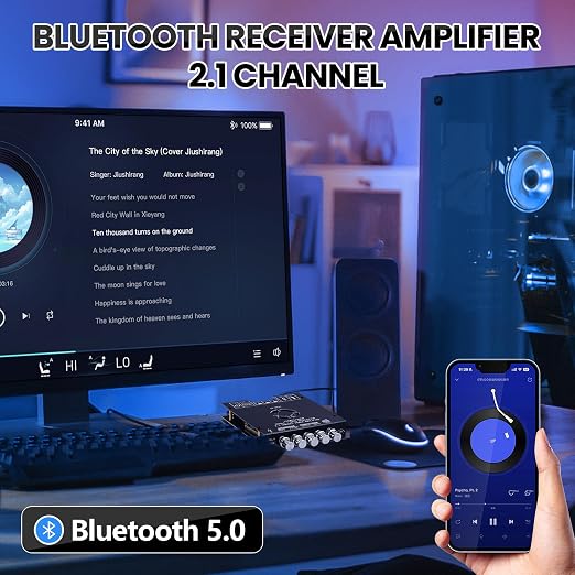ZK-HT21 Bluetooth Amplifier Board 160W×2+220W Subwoofer 2.1 Channel Audio Amplifier Bluetooth Module with Treble and Bass Control,AUX/Bluetooth/USB Inputs for Passive Speakers