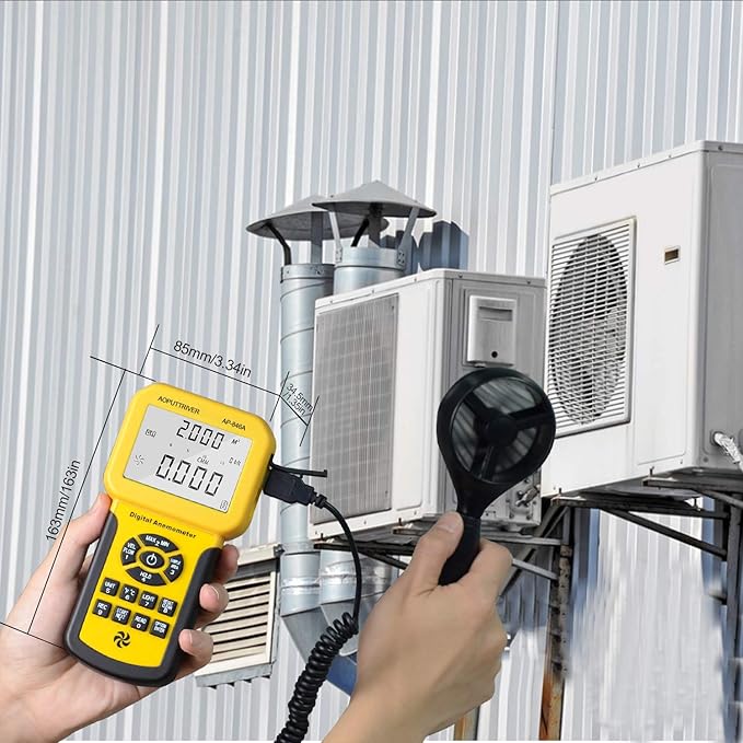 Pro HVAC Anemometer,Air Velocity Meter Measuring Wind Speed/Wind Temp/CFM Air Flow Meter with Backlight Max/Min/Avg,Professional Wind Speed Meter 0.001~100mph-AP-846A