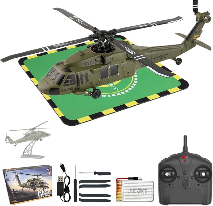 WLtoys K170 RC Helicopter, 4CH 2.4GHz Fixed-Wing Aircraft RTF with 6-Axis Gyro, One-Key Stunt & Altitude Hold, Crash-Resistant, Outdoor/Indoor Helicopter for Beginner Teens Adults