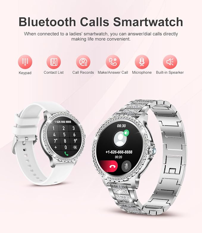 LIGE Smart Watch for Women(Answer/Make Calls),1.3" HD Diamonds Luxury Smartwatch for Android iPhone Phones,Fitness Trackers with 20+ Sport Modes/HR/IP68 Waterproof/SpO2/Sleep Monitor/Pedometer,Silver