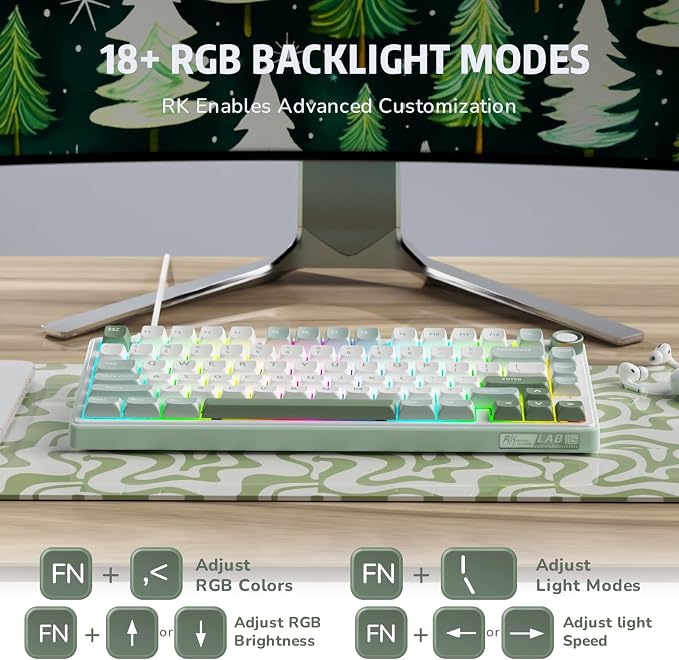 RK ROYAL KLUDGE R75 Mechanical Keyboard Wired with Volume Knob, 75% Keyboard Gasket Mounted, RGB Backlit, Creamy Keyboard with MDA Profile, PBT Keycaps, Hot Swappable Pre-lubed Tactile Switch