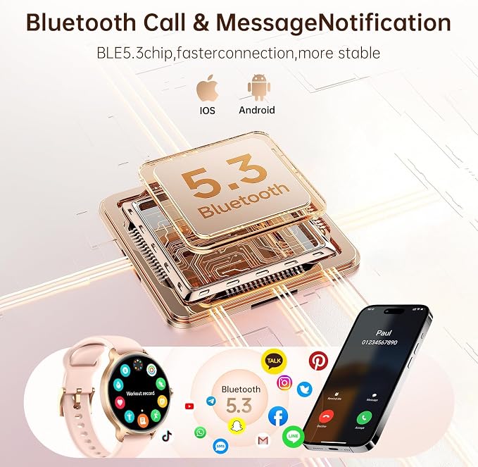 Smart Watch for Women, 1.27" HD AMOLED Smartwatch (Answer/Call) for iPhone/Android/Samsung, Fitness Tracker with 120+ Sport Modes, Heart Rate/Sleep/Health Monitor, IP68 Waterproof, 2 Bands