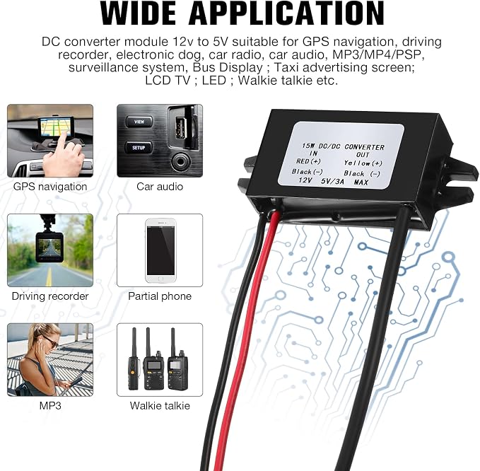 Weewooday 30 Pieces 12v to 5v Dc Converter Buck Module USB Output Power Adapter Dc Car Power Converter Regulator