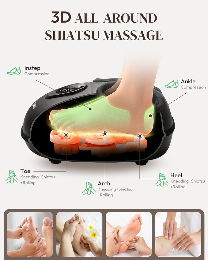 Heycool Shiatsu Foot Massager with Heat and Compression, Deep Kneading Foot Massager Machine for Neuropathy, Remote Control, Large Feet Massager Fits Up to Size 14, Gift for Dad Mom