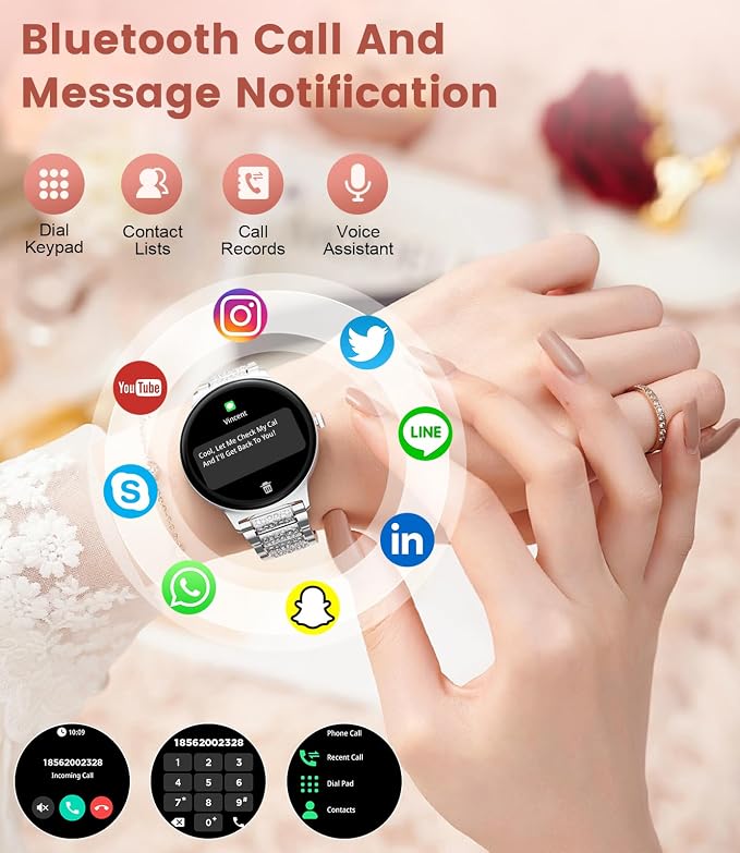 LIGE Ultra-Thin Smart Watch for Women,1.43" Always-on Display Smart Watch with Bluetooth Call,Health Tracker 100+ Sports Modes, Mutifuction Women Smartwatch for Android iOS 2 Straps(Silver)