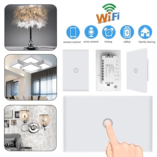 Jinvoo WiFi Wall Light Touch Panel Switch, 1 Way, Remote Control by Smart Phone,No Hub Required, AC 120V, Works with Amazon Echo, Google Home, Black