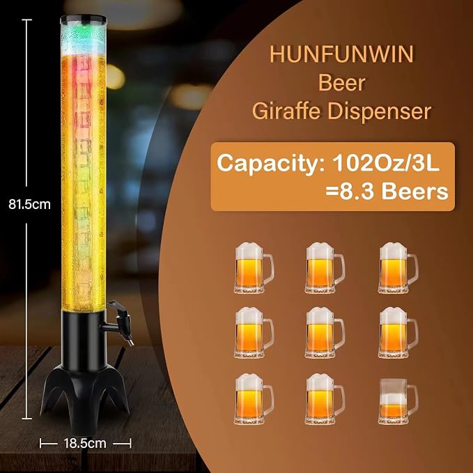 2pcs Beer Giraffe Dispenser, 100oz/3.2 qt Mimosa Tower Dispenser with Ice Tube and LED Light, 3L Tabletop Drink Tower Dispensers for Beer, Margarita, Liquor, Beverage
