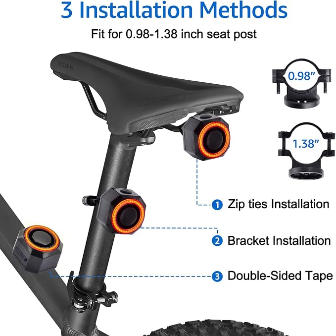 NineLeaf Bicycle Tail Light Rechargeable,Bike Tail Light with Alarm and Remote,Bike Alarms for Ebikes,IP65,113dB Alarms, Level 7 Sensitivity, Auto ON/Off Bike Tail Light with Smart Brake Lights