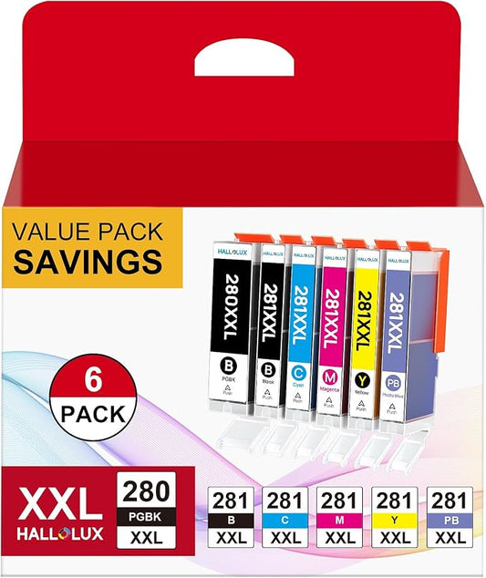 HALLOLUX Compatible Ink Cartridge Replacement for Canon PGI-280XXL CLI-281XXL PGI 280 XXL CLI 281 XXL to Compatible with TR8520 TS8322 TS9120 TS6220 TS9520 TS8220 TS9521C TS6120 TS8120 (6-Pack)