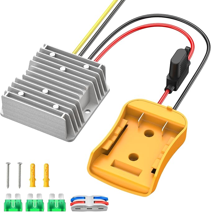 Kzreect 20V to 12V Step-Down Converter Compatible with Dewalt 20V Battery, DC 12V 20A 240W Voltage Regulator for Golf Cart RC Car LED Lights DIY Toys