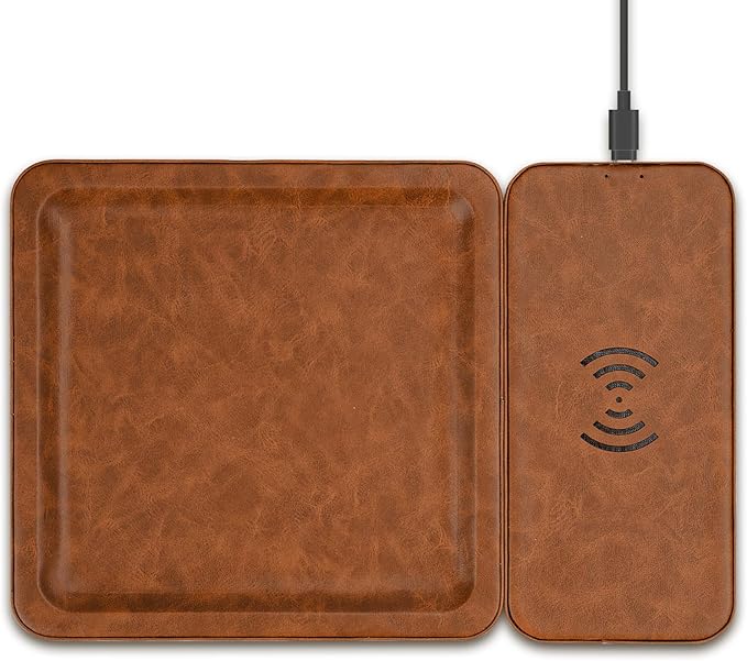PU Leather Wireless Charging Station and Valet Tray, Gift for Men Husband Dad from Wife Daughter Son, Nightstand Organizer for Men Women, Boyfriend Anniversary Birthday Gifts for Him