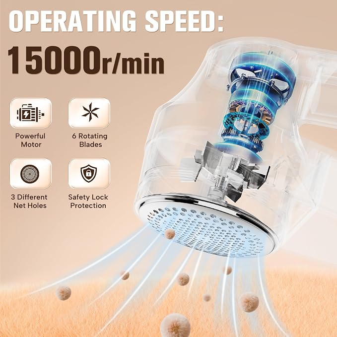 DBC Fabric Shaver with Seperate Lint Box, LED Display, 15000r/Min Powerful Motor, 6-Leaf Blades, 3-Speeds Electric Lint Remover for Sweater, Clothes, Couch, Furniture, Sofa - Gold & White